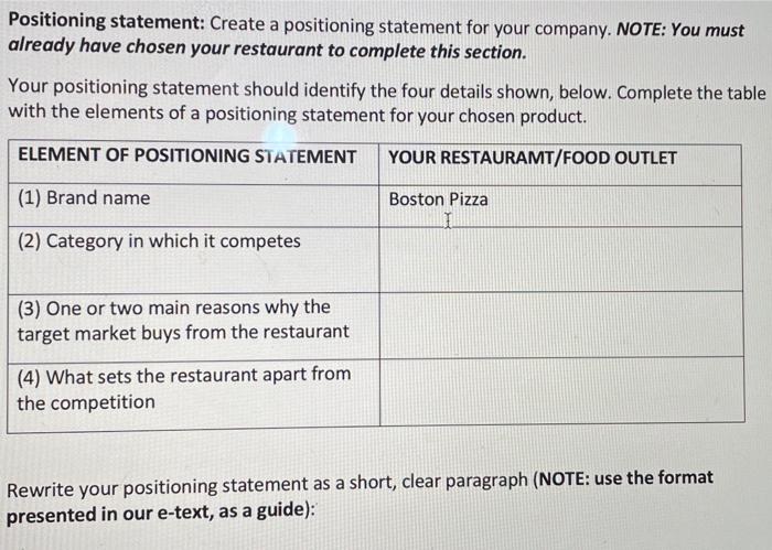 Positioning statement: Create a positioning
