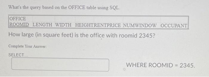 What's the query based on the OFFICE table using