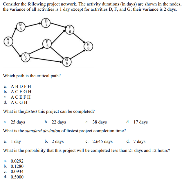Consider the following project network. The