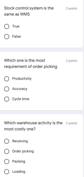 2 points Stock control system is the same as WMS