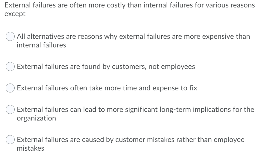 External failures are often more costly than