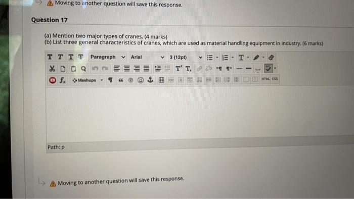 Moving to another question will save this