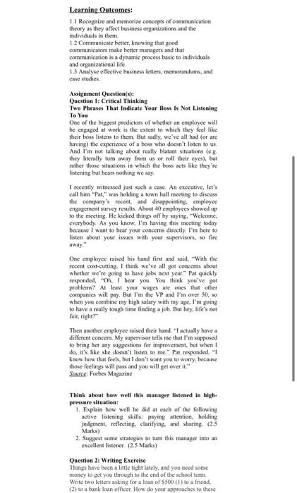 Learning Outcomes: 1.1 Recognize and memorize