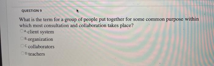 QUESTION 9 What is the term for a group of people