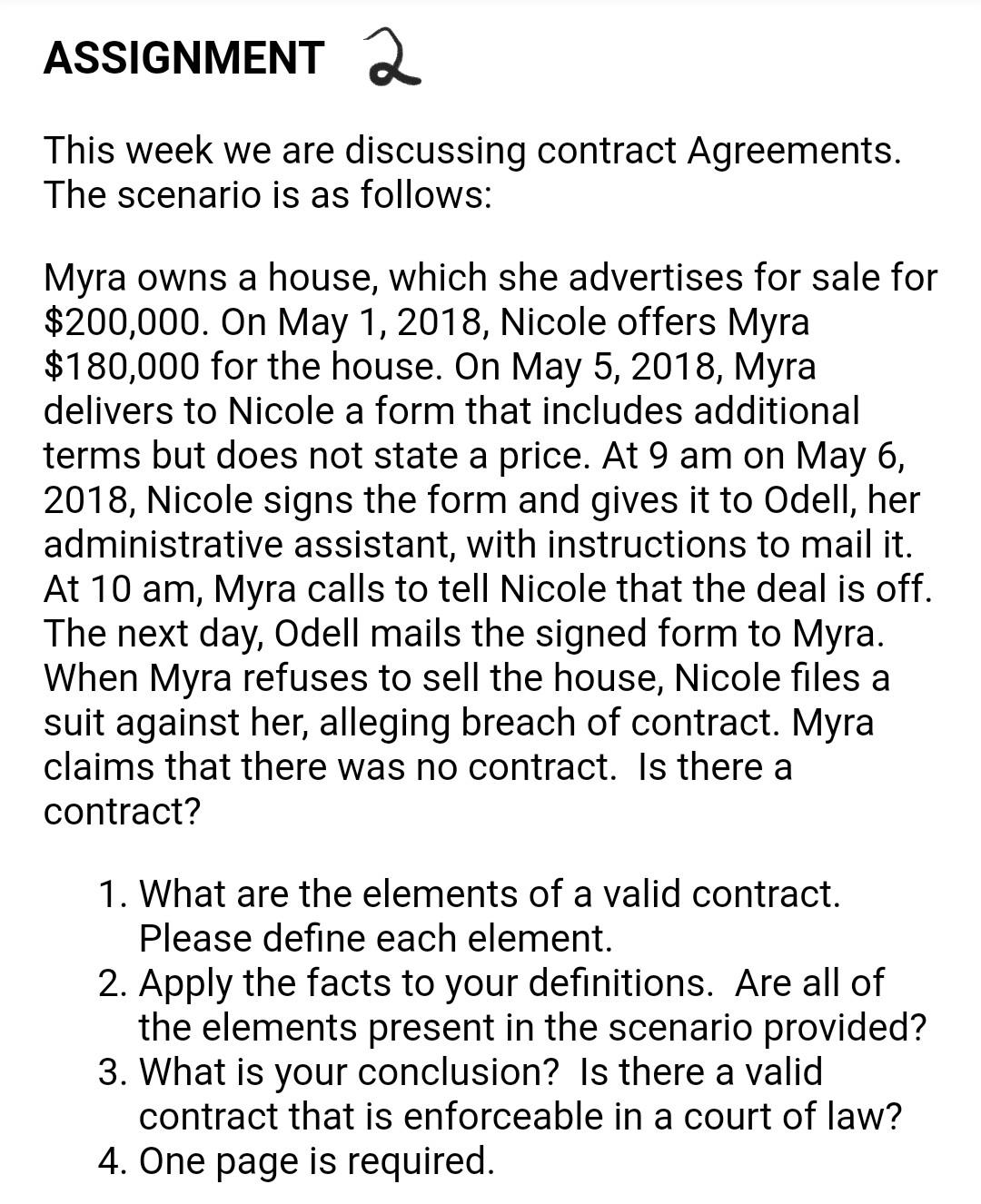 ASSIGNMENT 2 This week we are discussing contract