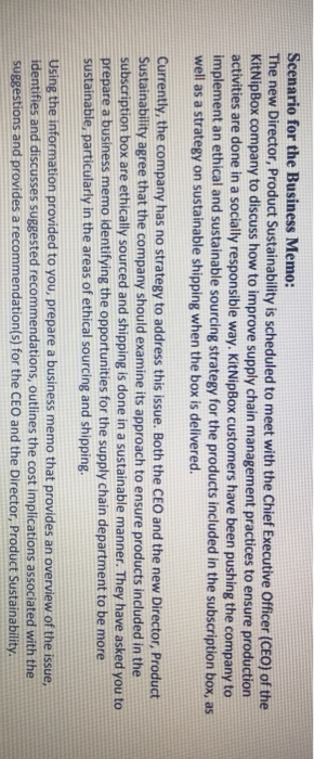 Scenario for the Business Memo: The new Director,