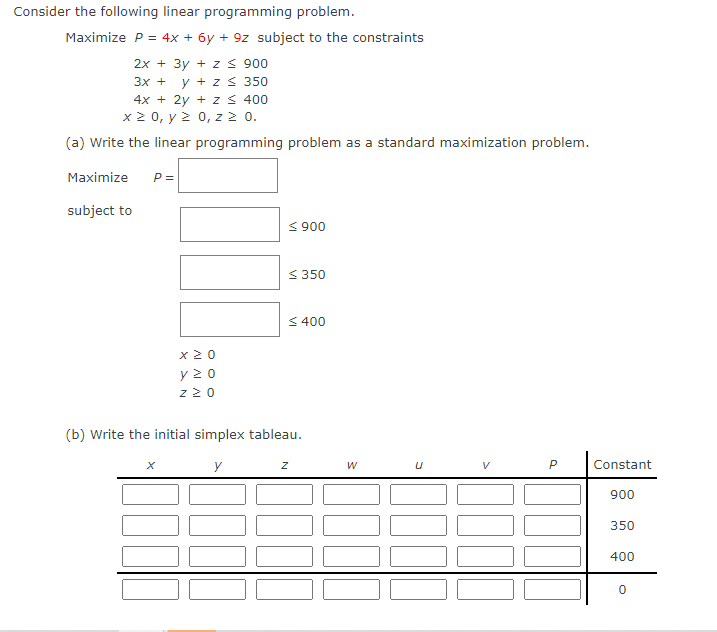 Consider the following linear programming
