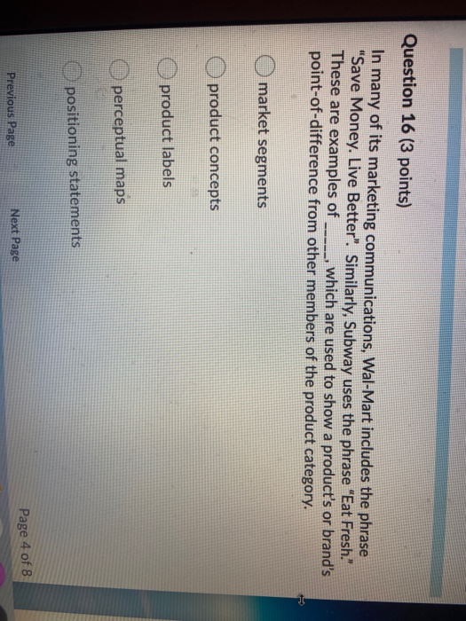 Question 16 (3 points) In many of its marketing