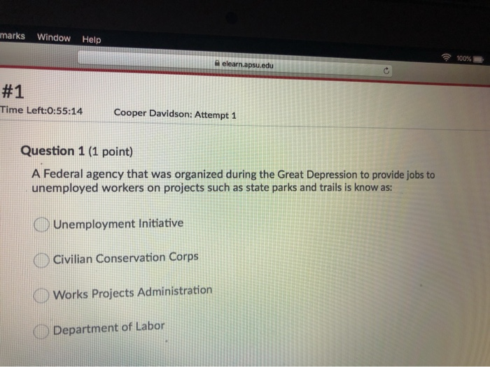 marks Window Help 100% elearn.apsu.edu #1 Time