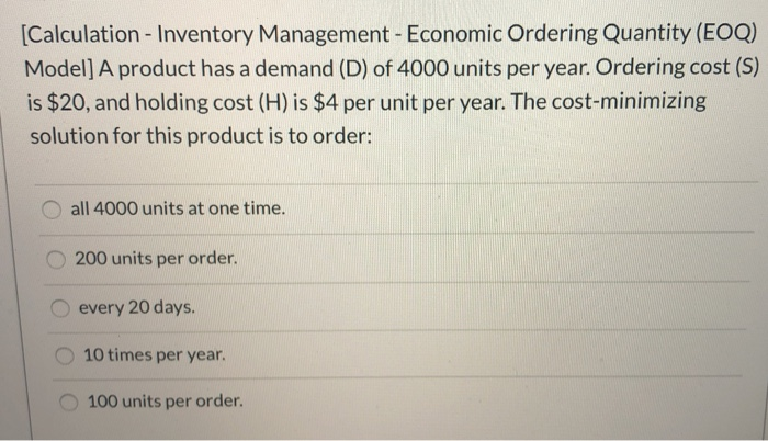[Calculation - Inventory Management - Economic