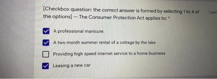 (Checkbox question: the correct answer is formed