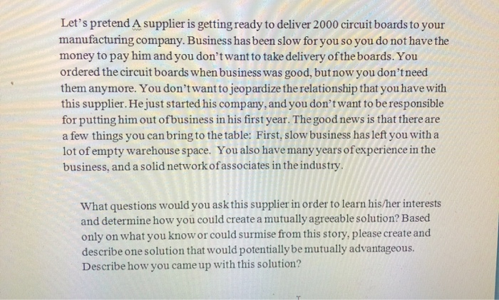 Let's pretend A supplier is getting ready to