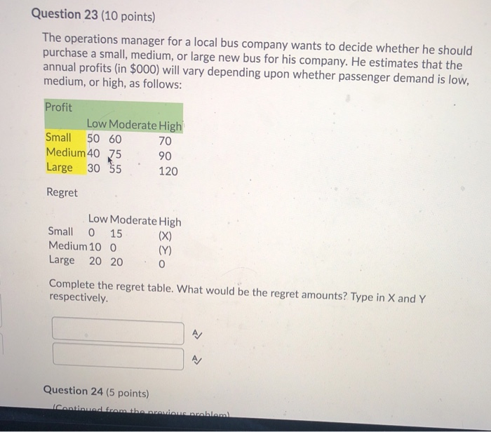 Question 23 (10 points) The operations manager