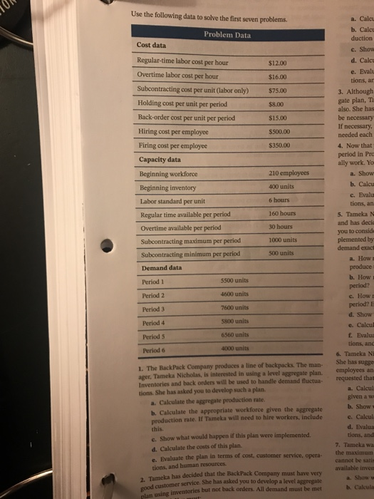 Problems Use the following data to solve the