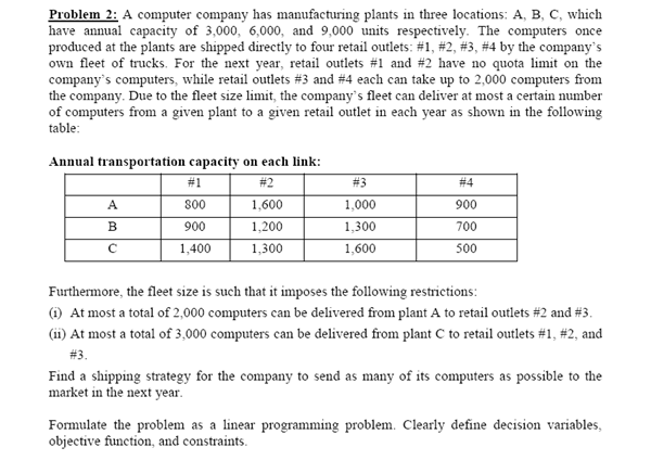 Problem 2: A computer company has manufacturing