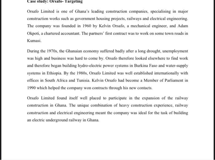 Case study: Orsafo-Targeting Orsafo Limited is