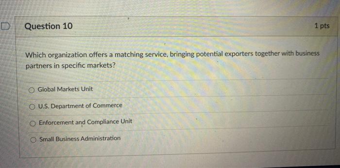 Question 10 1 pts Which organization offers a