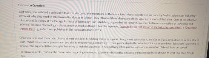 Discussion Question: Last week. you watched a