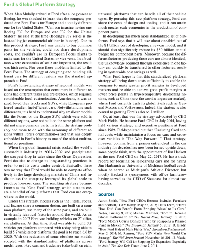 Read Fords Global Platform Strategy. Answer the