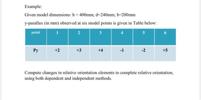 Example: Given model dimensions: h = 400mm;