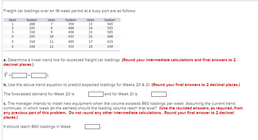 Freight car loadings over an 18-week period at a