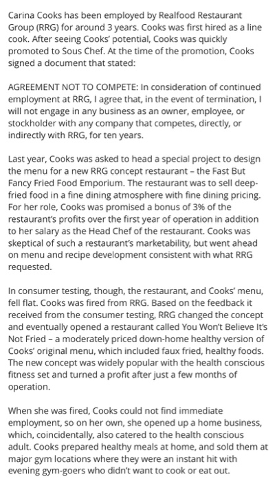 I need an answer ASAP Carina Cooks has been