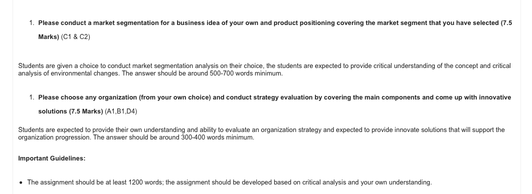 1. Please conduct a market segmentation for a