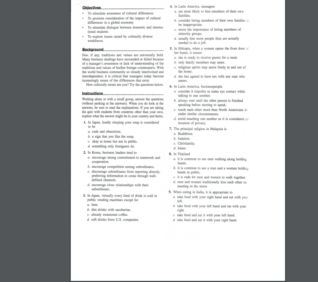 Please answer the questions Objectives To