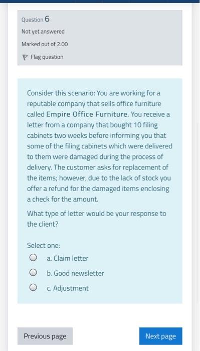 Question 6 Not yet answered Marked out of 2.00