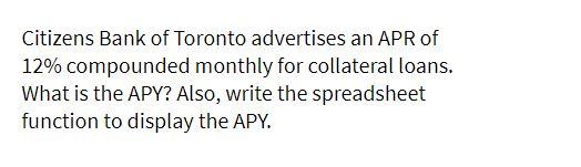 Citizens Bank of Toronto advertises an APR of 12%