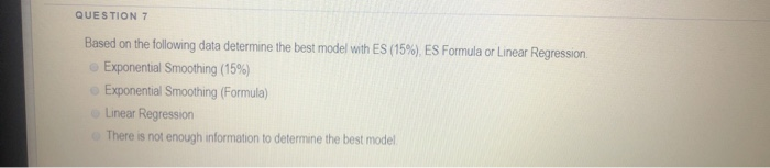 QUESTION 1 Based on the following data determine