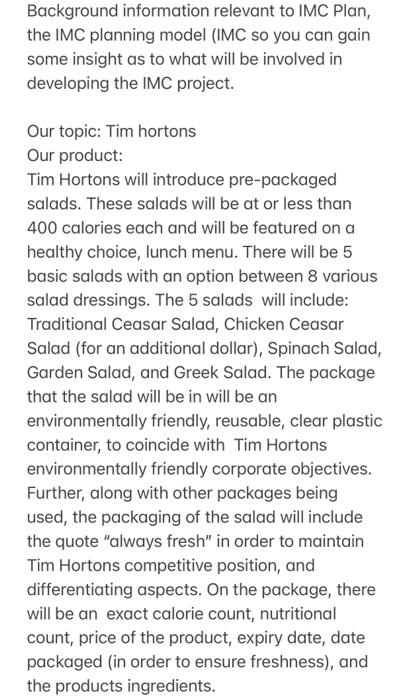 Background information relevant to IMC Plan, the