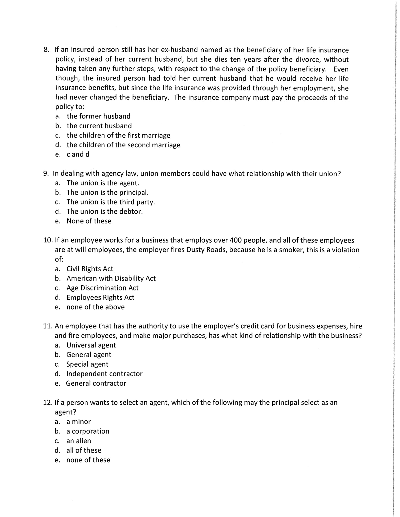 8. If an insured person still has her ex-husband