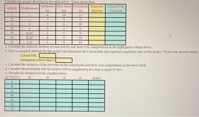 please solve using excel, showing all formulas if