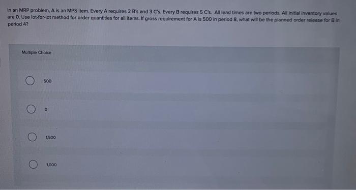 In an MRP problem, Als an MPS Item.Every A