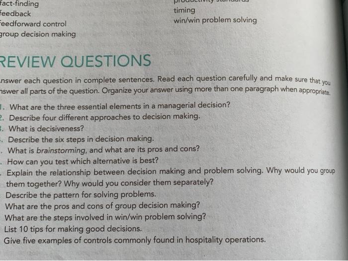 fact-finding feedback Feedforward control group