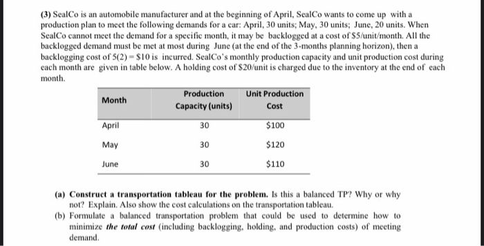 (3) SealCo is an automobile manufacturer and at