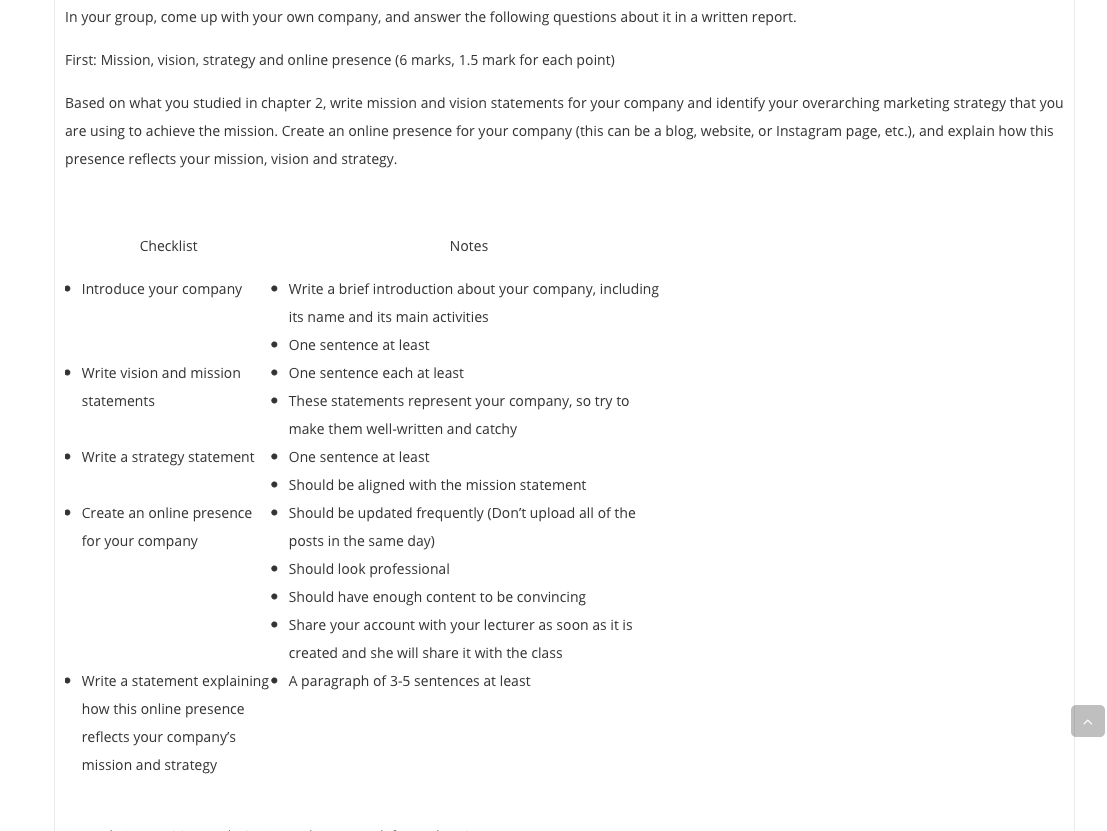 In your group, come up with your own company, and