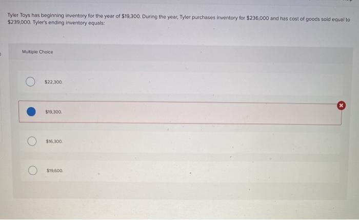 Tyler Toys has beginning inventory for the year