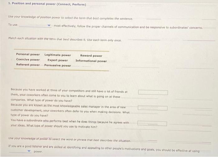1. Position and personal power (Connect, Perform)