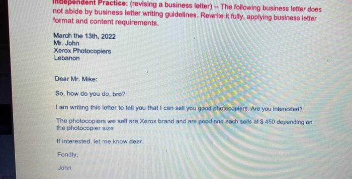 Homework (HW) #3: (writing a business letter) -