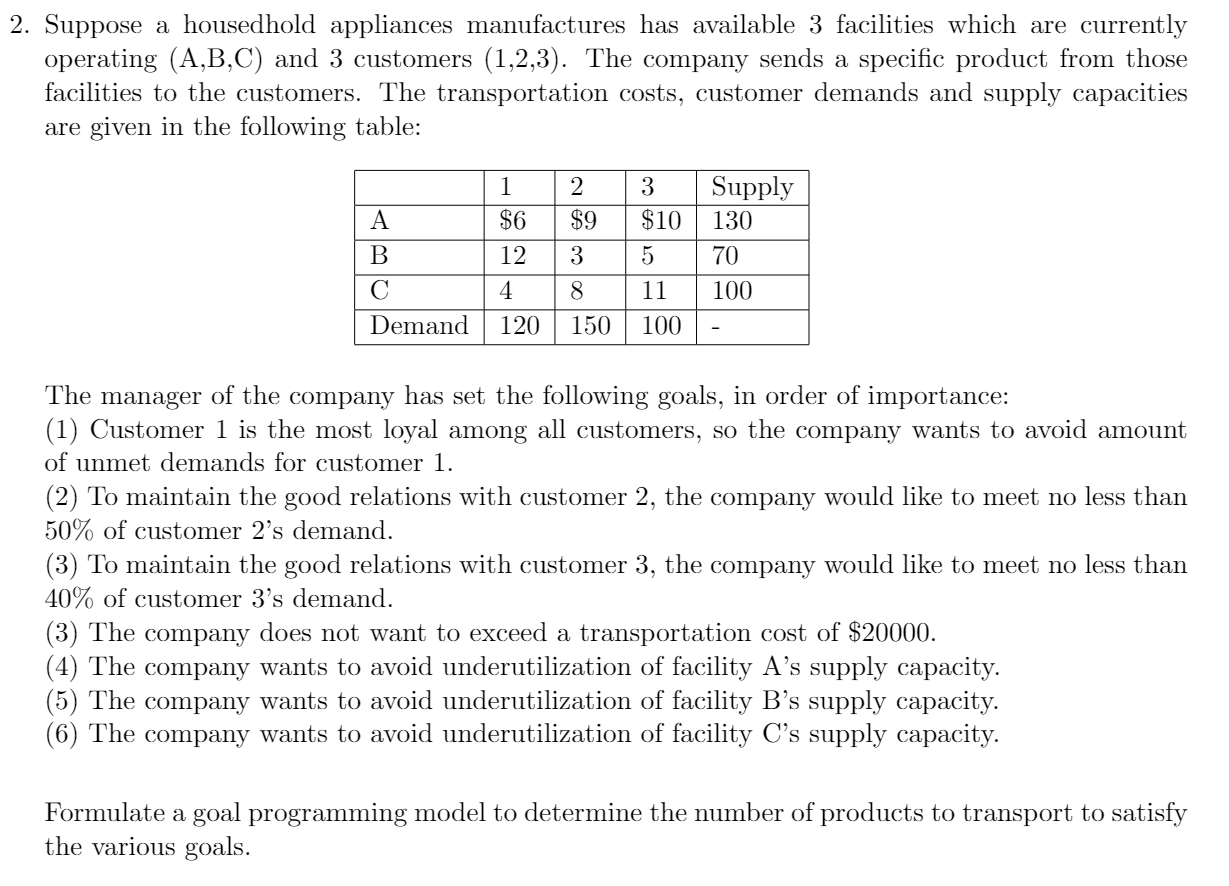 2. Suppose a housedhold appliances manufactures
