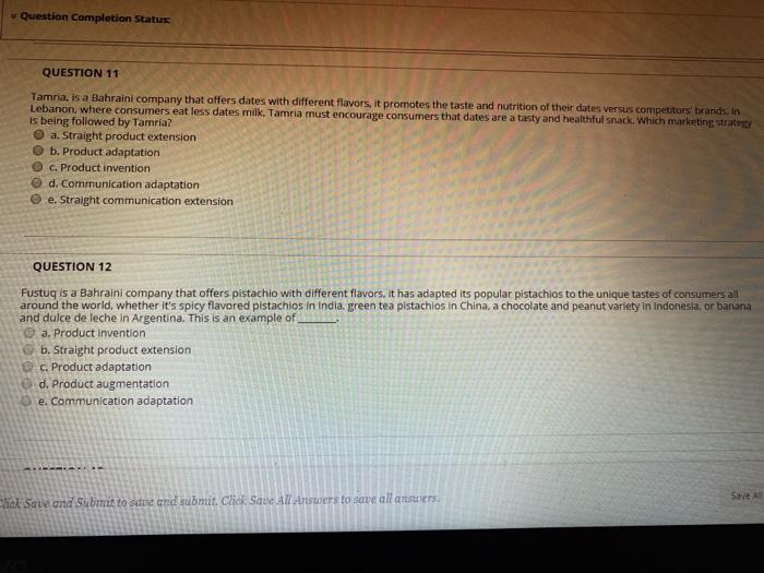 Question Completion Status QUESTION 11 Tamria, is