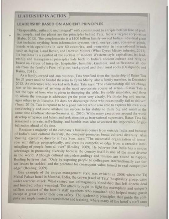 only 3 Q Read the case study: "Leadership based