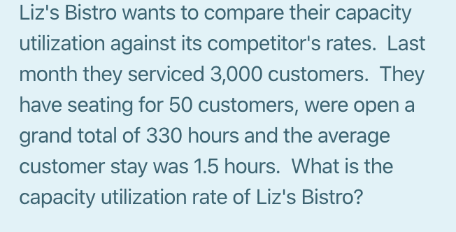Liz's Bistro wants to compare their capacity