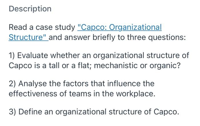 Description Read a case study "Capco: