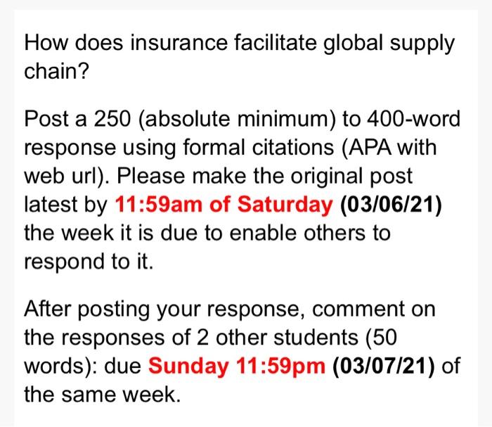 How does insurance facilitate global supply