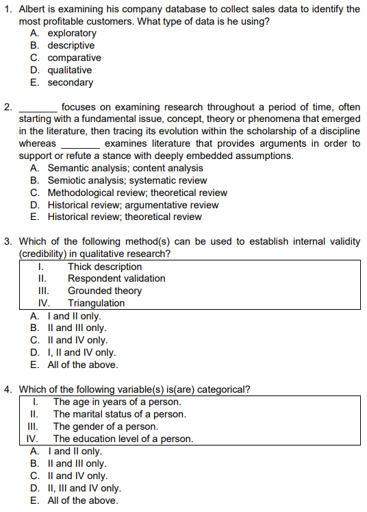 MULTIPLE CHOICE QUESTIONS (MUST ANSWER ALL 5
