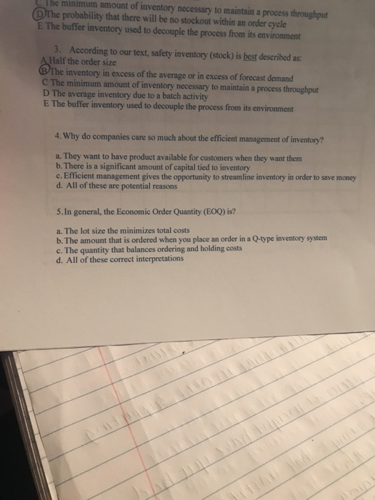 The minimum amount of inventory necessary to