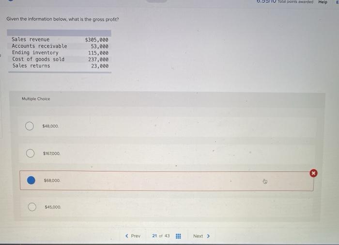 I Total points awarded Help Given the information